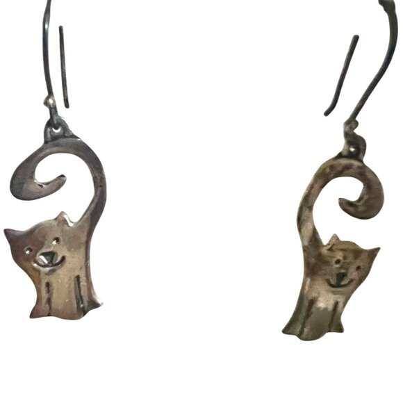 Silver 2" Figural Cat Dangle Earrings Handcrafted HOB Mexico 925 Kitten Kitty - Picture 1 of 7